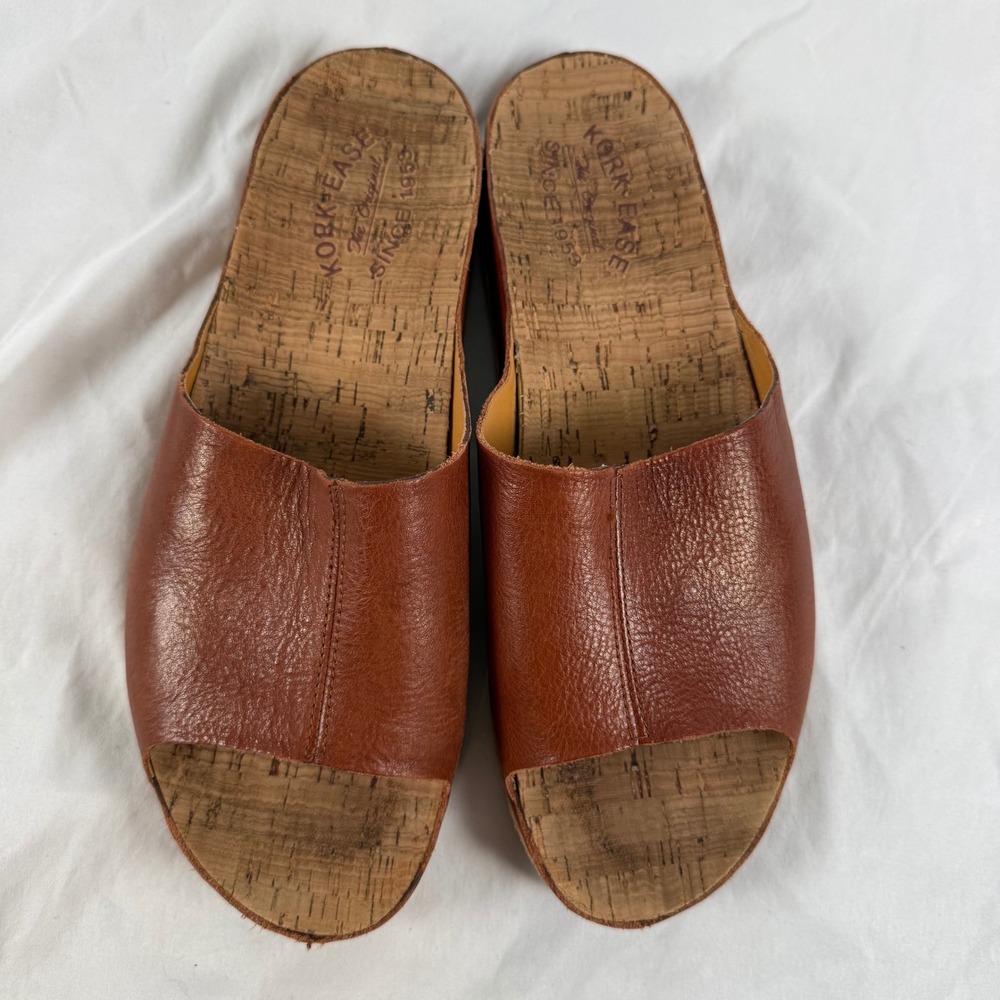 Kork-Ease Womens Brown Leather Slide Sandals Cork Footbed Casual Size 10M - Picture 3 of 10